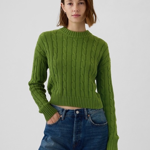 Gap Cable-Knit Cropped Sweater 100% Cotton in Green - Picture 1 of 4